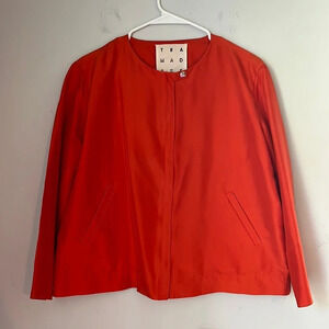 TRA MAD RKE Anthropologie Silk Orange Rust Jacket Size Medium
